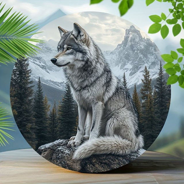 Potdemiel Retro Blechschild Grauer Wolf Rund Metallwandkunst Durchmesser: 20 cm - Bild 1