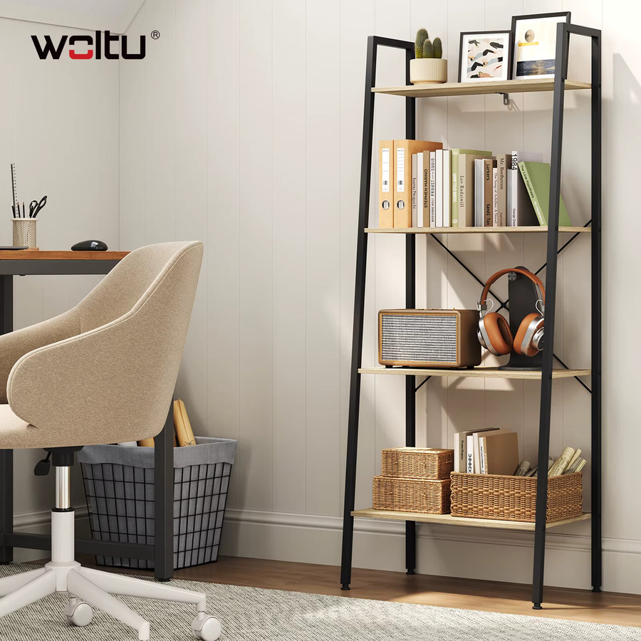 WOLTU 4-stufiges Leiter-Bücherregal aus Holz in Eiche mit Schwarz, B/T/H: 60 x 35 x 148 cm - Bild 4