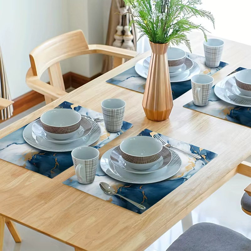 VIKAMA Tischset Set mit Marmormuster in Blau, hitzebeständige Platzsets für Esstisch und Restaurant, B/T: 45,0 x 30,0 cm - Bild 4