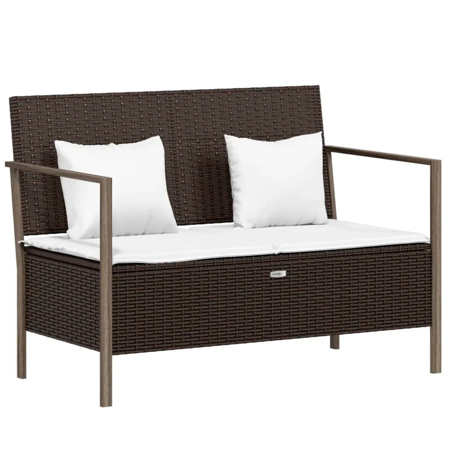 vidaXL Gartenbank 2-Sitzer aus Poly Rattan mit Kissen in Braun für Garten und Terrasse - Bild 2