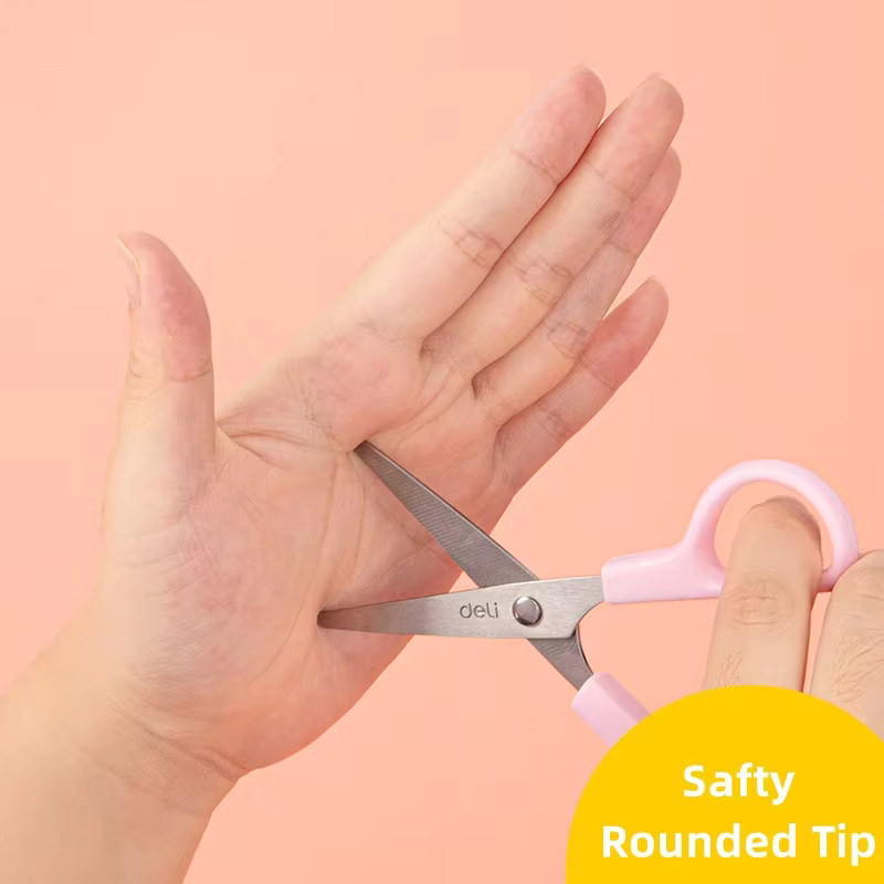 DELI Kindersicherheitsschere mit stumpfer Spitze und Schutzhülle in Pink, Länge: 12,2 cm - Bild 1