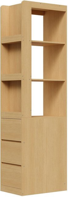 okwish Bücherregal mit Schubladen und offenen Fächern in Eiche Natur, H x B x T: 200 x 60 x 40 cm - Bild 1