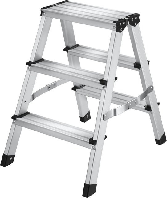 Tectake Doppelseitige Aluminium Trittleiter mit 3 Stufen, klappbar, Silber, B/T/H: 40 x 58 x 58 cm - Bild 1