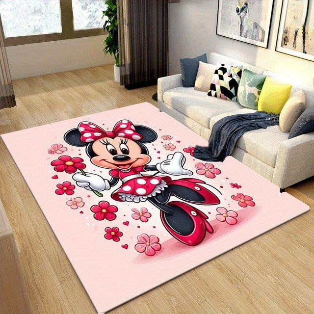 YglNine Teppich mit Minnie-Aufdruck in Pink, rechteckiger Spielteppich aus Polyester, rutschfest und waschbar, B/T: 150 x 200 cm - Bild 1