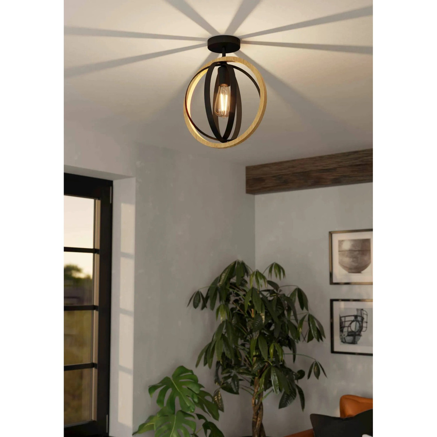 Eglo Deckenleuchte Basildon 1-flammig Schwarz-Braun aus Holz und Metall im Loft-Stil mit E27 Fassung - Bild 2
