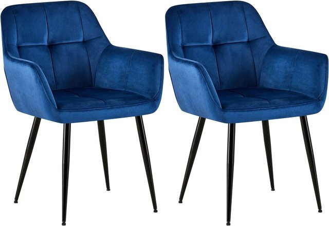 DELUKE 2er Set Esszimmerstühle POFAR aus Samt in Blau, B/T/H: 56,5 x 61 x 84 cm - Bild 1