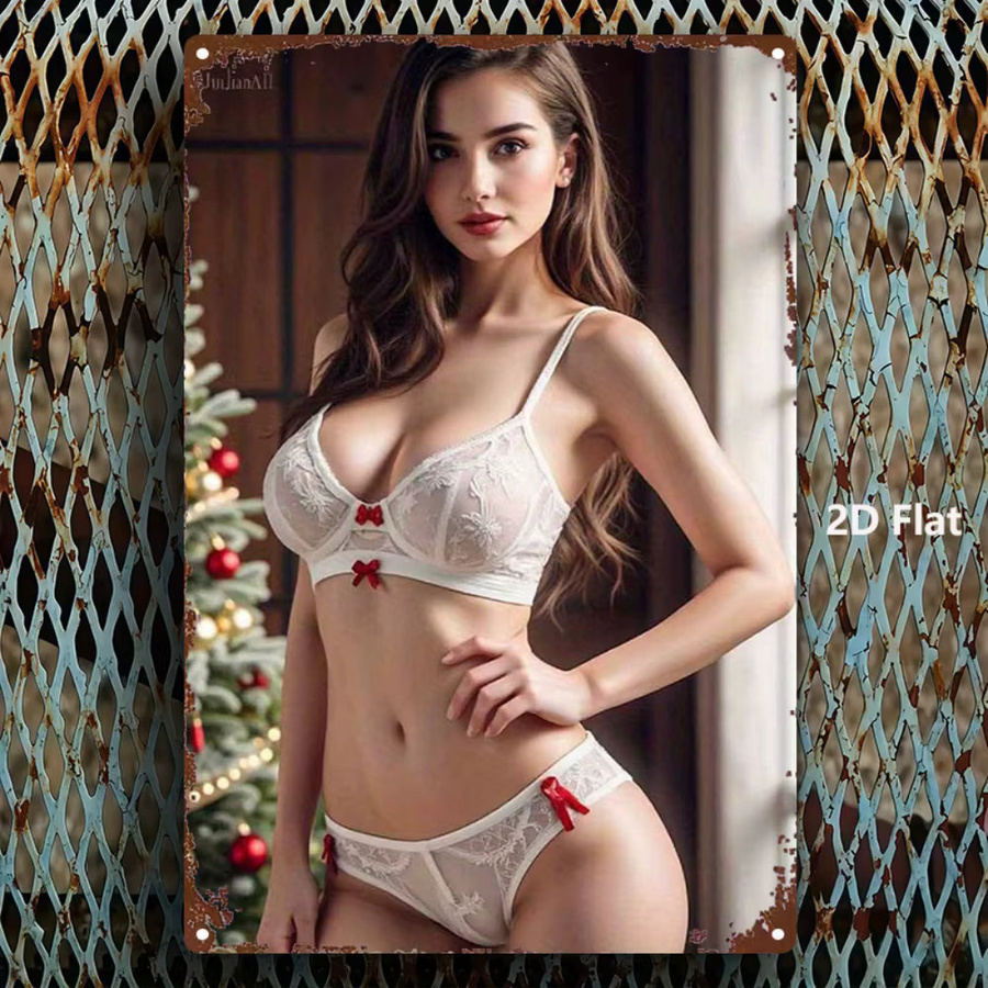 HELLOYOUNG Metallschild Christmas Lace Lingerie Wanddekoration in Weiß, B: 20,3 cm, H: 30,5 cm - Bild 3