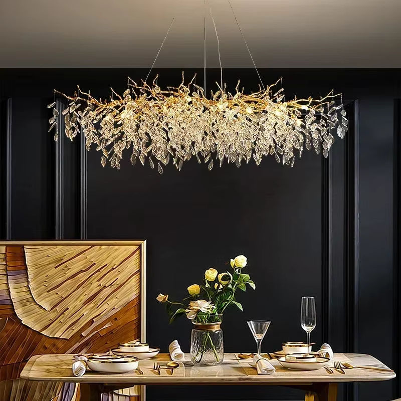 SaloEElaitte Postmoderne Kristall-LED-Pendelleuchte in Gold mit E14 Fassung für dein Esszimmer - Bild 2