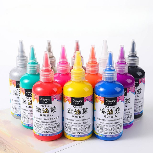 12 Farben Ölbasierte Tinte für Farbstifte, Wasserdichte Nachfüllflüssigkeit für Graffiti und DIY-Malerei, 150 ml pro Flasche, Mehrfarbig - Bild 1
