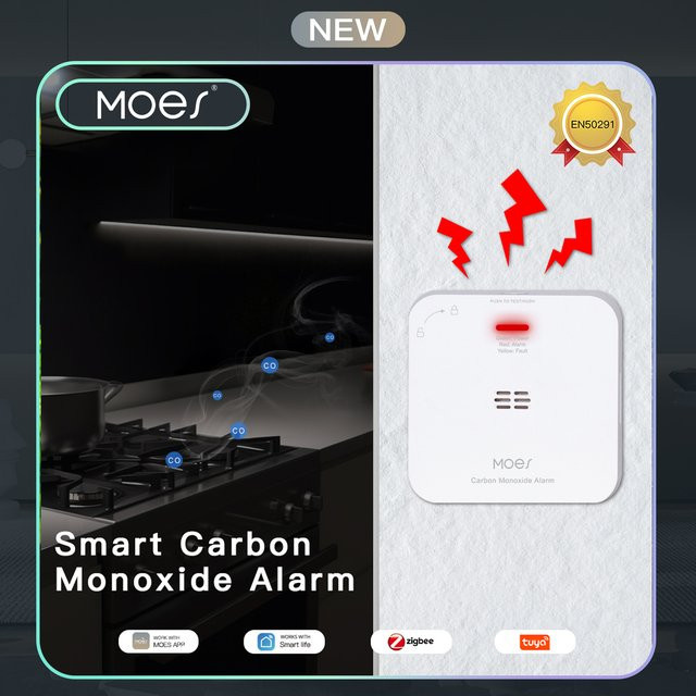 MOES Tuya ZigBee Smart CO-Detektor Kohlenmonoxid-Gasleck-Alarmsensor in Weiß, kompatibel mit ZigBee Hub - Bild 1