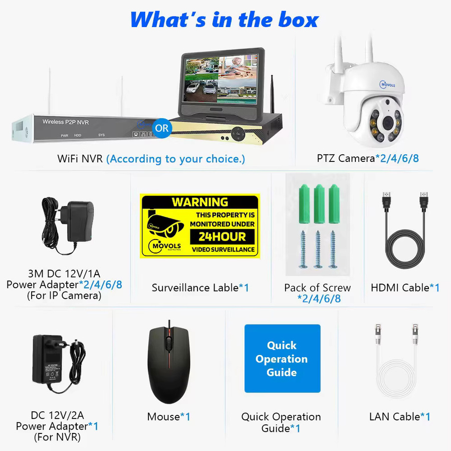 Movols Drahtloses CCTV-System mit 10CH NVR, PTZ WIFI IP Sicherheit Kamera mit Zwei-Wege-Audio und Wasserdichtigkeit, Weiß - Bild 4