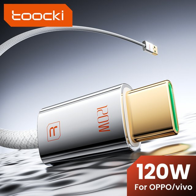 Toocki USB-C-Datenkabel 120 W in Weiß für schnelles Laden von OPPO Supervooc 2.0, Vivo Super FlashCharge, Xiaomi und Samsung - Bild 1