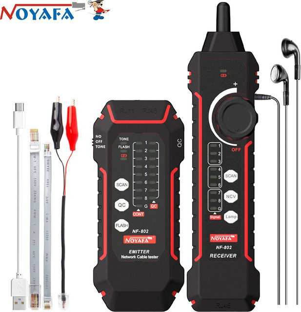 NOYAFA NF-802 Multifunktions-Netzwerkwerkzeug mit LCD-Display, Kabeltracker und PoE Checker für RJ11 und RJ45, Schwarz - Bild 1