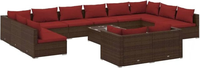 vidaXL 13-tlg. Garten-Lounge-Set in U-Form aus Polyrattan mit Kissen in Braun - Bild 1