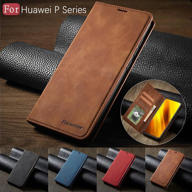 Luxus Leder Handyhülle mit magnetischer Flip Brieftasche für Huawei P40 P30 P20 Mate 30 20 Pro Lite P Smart Plus in Braun - Bild 1