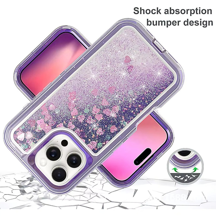 3in1 Bling Glitter Liquid Quicksand Hybrid Armor Handyhülle für iPhone 17 Pro Max, 16, 15, 14 in Rot mit Anti-Drop Schutz - Bild 4