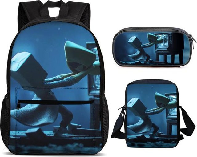 Fancy Style Studio Little Nightmares 3er Set aus Rucksack, Federmäppchen und Umhängetasche mit Cartoon-Print in Blau - Bild 1