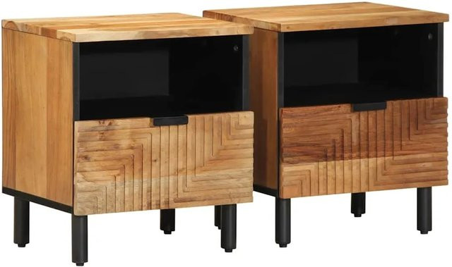 vidaXL Nachttische Set aus 2 Stück aus Akazie Massivholz in Braun, B/T/H: 40 x 33 x 46 cm - Bild 1
