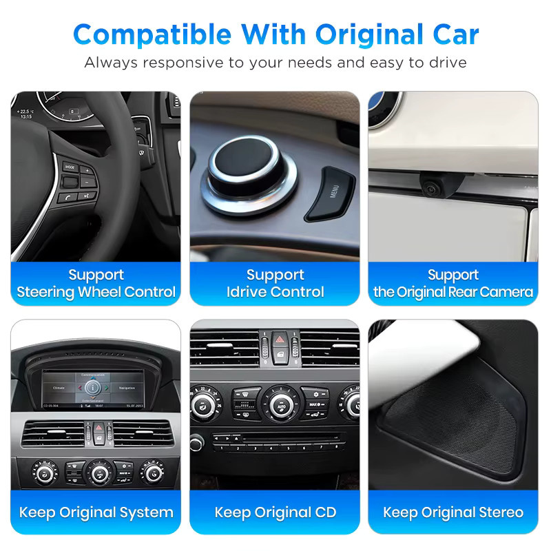Junsun Linux Wireless Carplay und Android Auto Autoradio mit Bluetooth und GPS Navigation für BMW 3er E90 E91 E92 E93 sowie 5er E60 E61 E62 E63 E64 CCC CIC Modelle in Schwarz - Bild 5