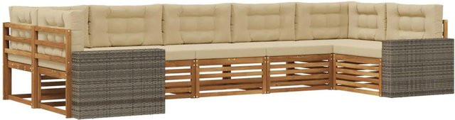 vidaXL Outdoor-Sofagarnitur aus Akazienholz in L-Form mit Kissen, Natur und Beige - Bild 1