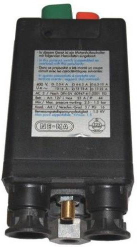 Aerotec Nema Druckluft-Druckschalter 400V 3-Wege in Schwarz mit 3/8 Zoll Anschluss und 1/4 Zoll Abgang - Bild 1