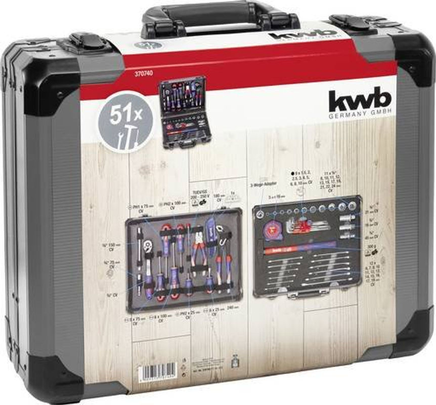 kwb Werkzeugkoffer aus Aluminium in Silber mit 51-teiligem Werkzeug-Set - Bild 2