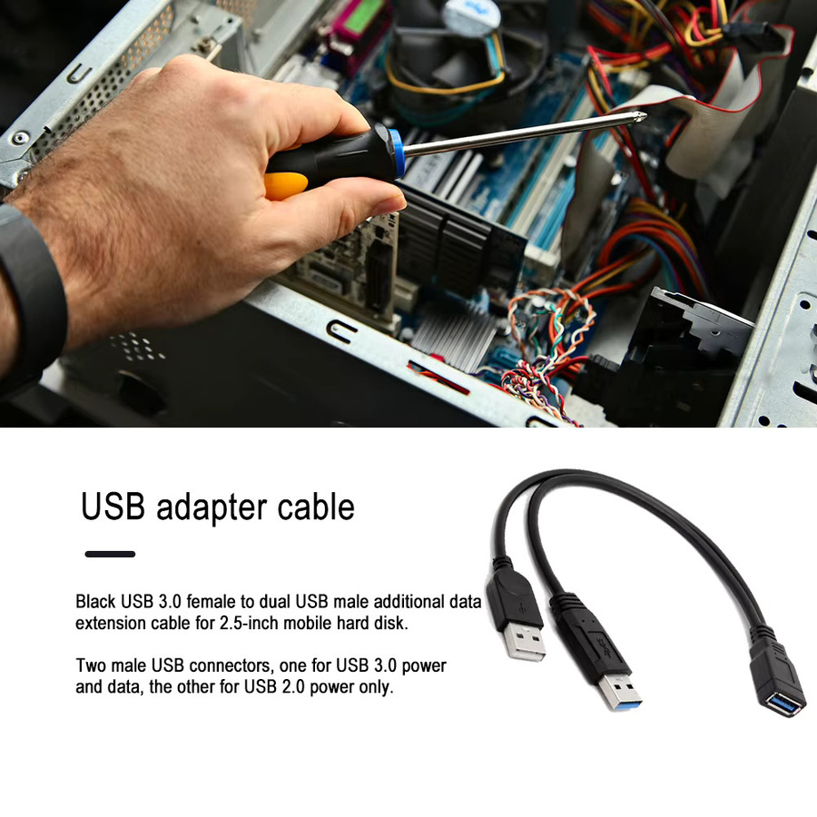 ALLOYSEED USB 3.0 Splitter Verlängerungskabel mit Dual USB Typ A Buchse auf USB Typ A Stecker, Schwarz - Bild 2