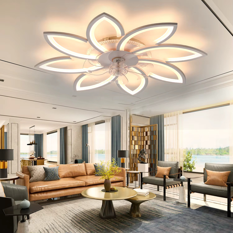 Oyajia Deckenventilator mit RGBW dimmbarer LED-Beleuchtung und Fernbedienung in Weiß, 72W modern Design für Wohnzimmer und Schlafzimmer - Bild 3