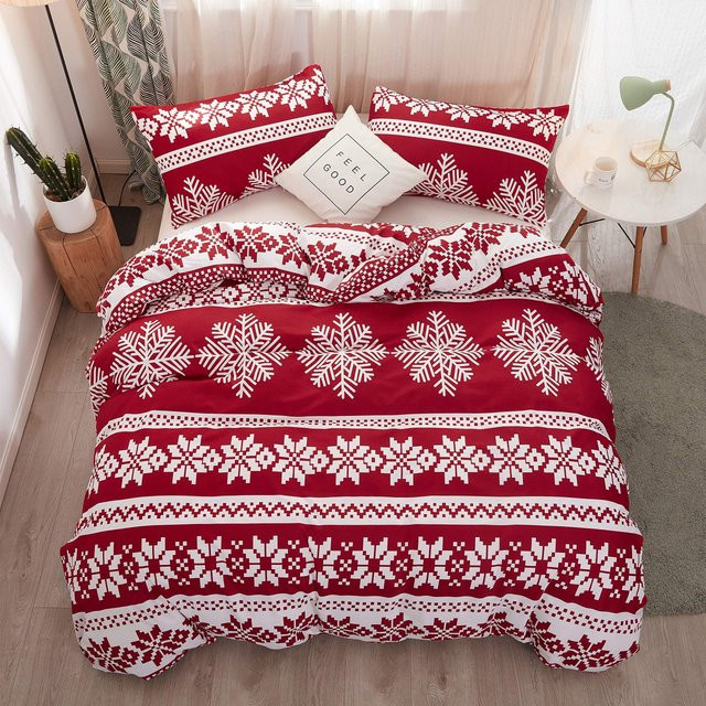JMG Household Supplies Weihnachts-Bettwäsche-Set mit Schneeflocken-Design, Rot, 3-teilig, B/H: 210 x 210 cm - Bild 1