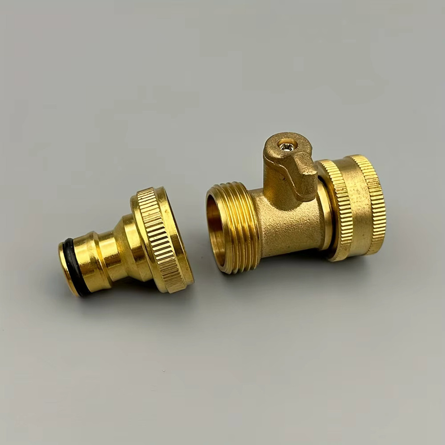 3/4 Zoll Messing-Kugelhahn mit Schnellkupplung und BSP-Gewindeadapter in Gold für Gartenschläuche und Wasserrohrverschraubungen - Bild 3