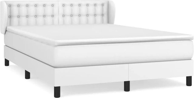 vidaXL Boxspringbett mit Matratze Weiß, Hybridbett mit Taschenfederkern aus Kunstleder und Stoff, B/T: 140 x 200 cm - Bild 1