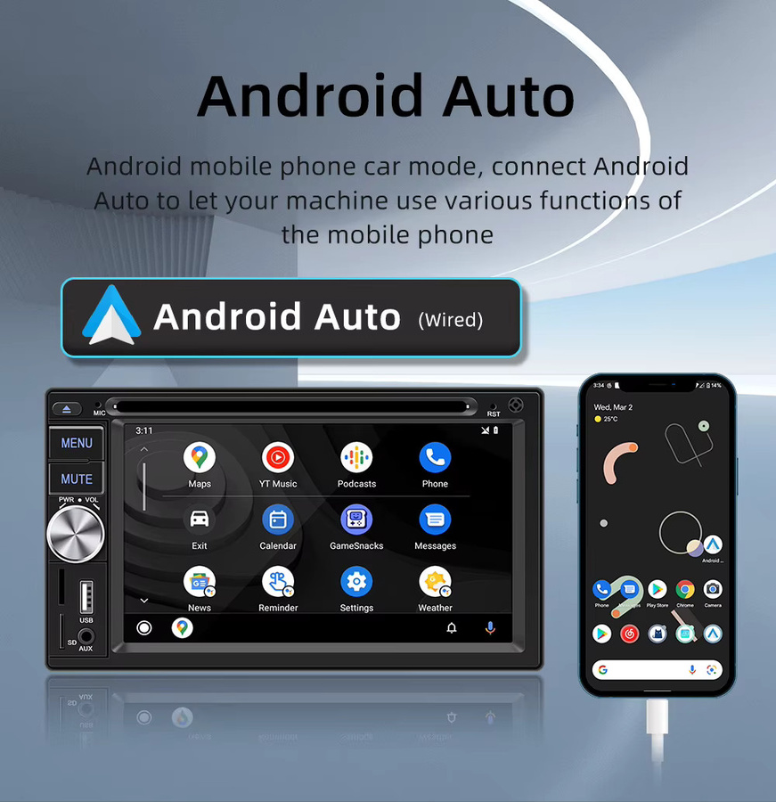 BQCC 2Din Auto-DVD-Player Multimedia-Stereoanlage mit CarPlay, Android Auto, Bluetooth, FM/AM Radio, USB und AUX in Schwarz - Bild 4