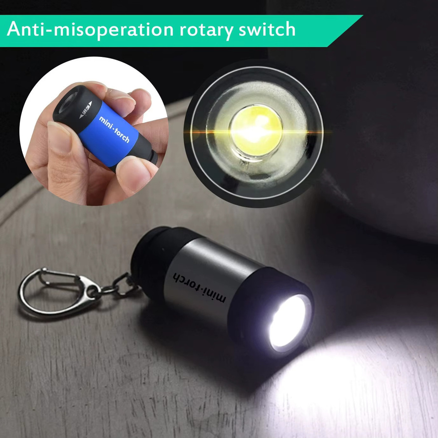 Multifunktionale Mini LED-Taschenlampe als USB-wiederaufladbarer Schlüsselanhänger in Schwarz oder Blau mit starkem Licht und wasserdichter Funktion für Outdoor, Wandern und Camping - Bild 3
