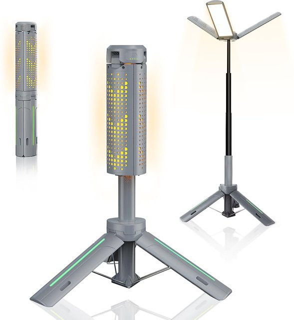 BALDR Klappbare Campingleuchte mit 8000 mAh Akku, USB wiederaufladbare LED Teleskoplaterne in Grau mit Powerbank-Funktion und wasserdichtem Design für den Garten und Außenbereich - Bild 1