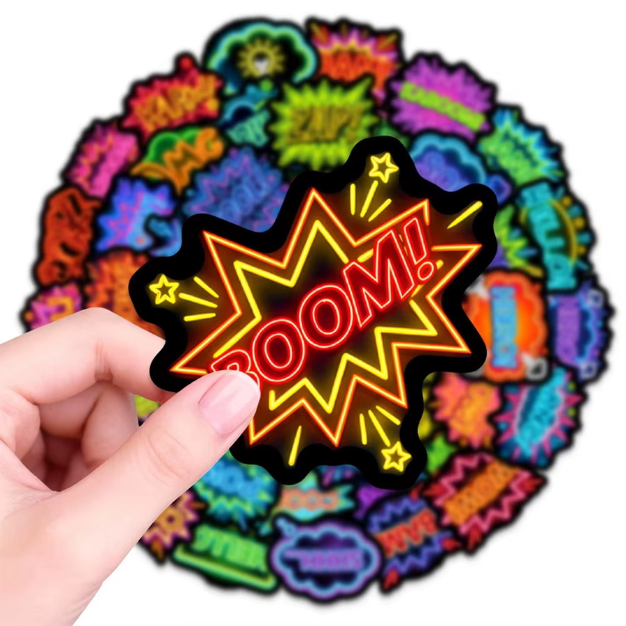 Rspctou Neon-Style Pow Wow Boom Bang Cartoon-Aufkleber, 10/30/50 Stück - Bild 3
