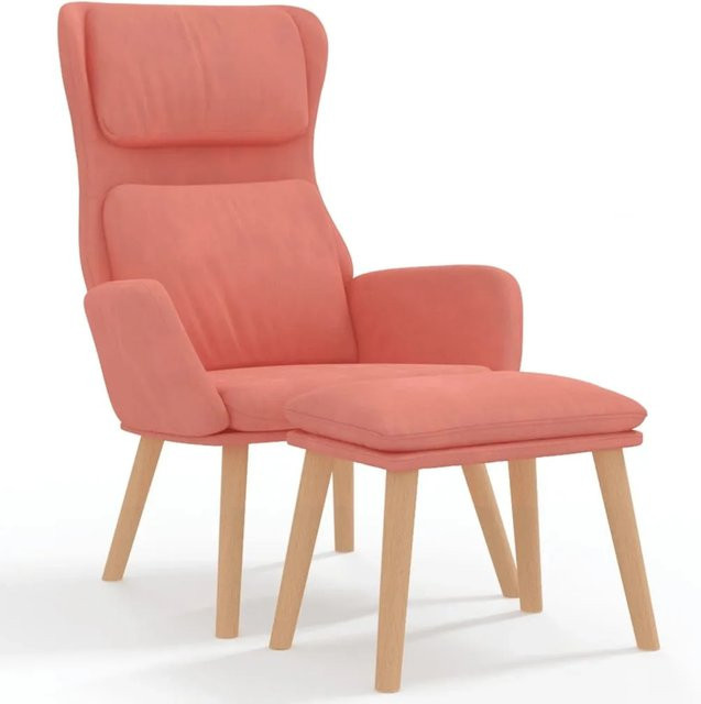 vidaXL Relaxsessel mit Hocker in Rosa aus Samt mit Metallgestell - Bild 1