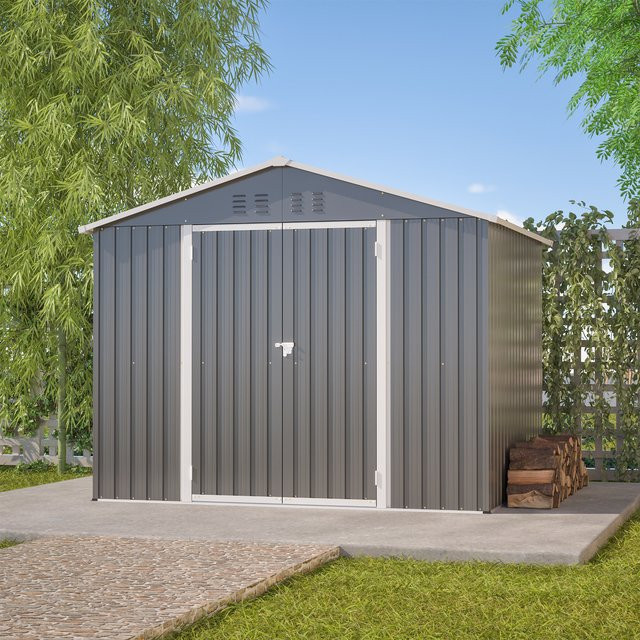 Anthrazitfarbener Metall-Werkzeugschuppen mit Scharniertür und Giebeldach, B/T/H: 240,4 x 191,0 x 180,0 cm - Bild 1
