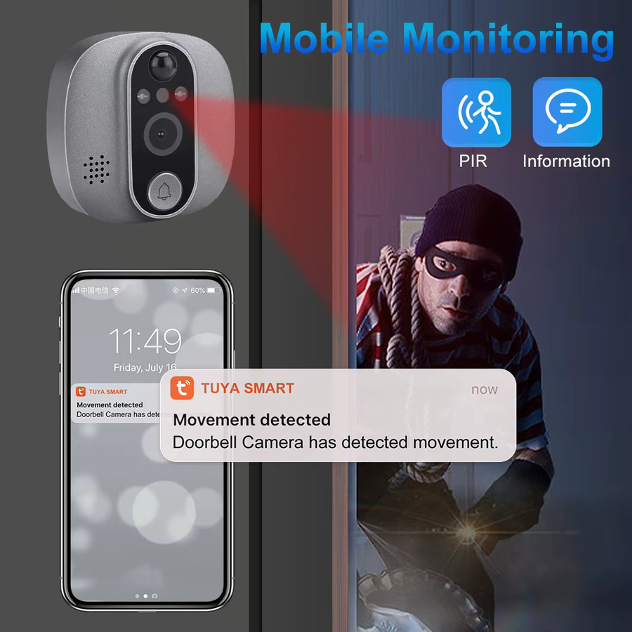 HunterTBK Smart Life Tuya WLAN-Türklingel mit 3MP Kamera, 1080P Auflösung, 5G/2.4G WLAN, 5000mAh Akku, PIR-Bewegungsmelder und IR Digitaler Türspion - Bild 3