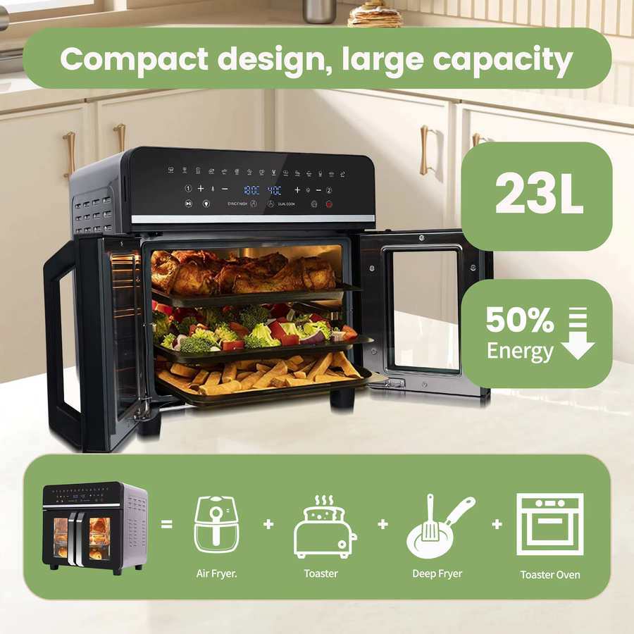 EMPHSISM Heißluftfritteuse mit zwei Zonen, 23 l XXL-Ofen in Schwarz mit 2200 W und LED-Touchscreen - Bild 2