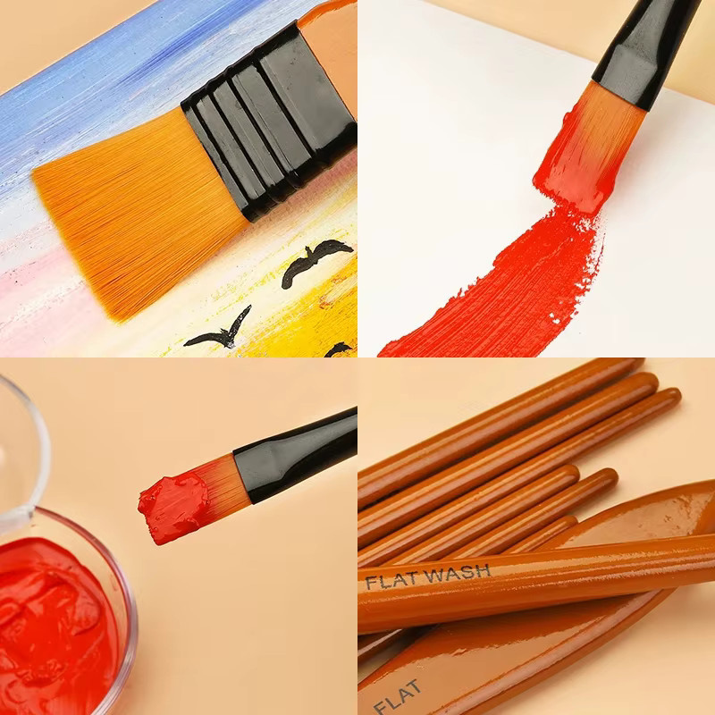 10er Set Aquarellpinsel mit Holzgriff und roten Nylonborsten für Acryl- und Ölmalerei - Bild 6
