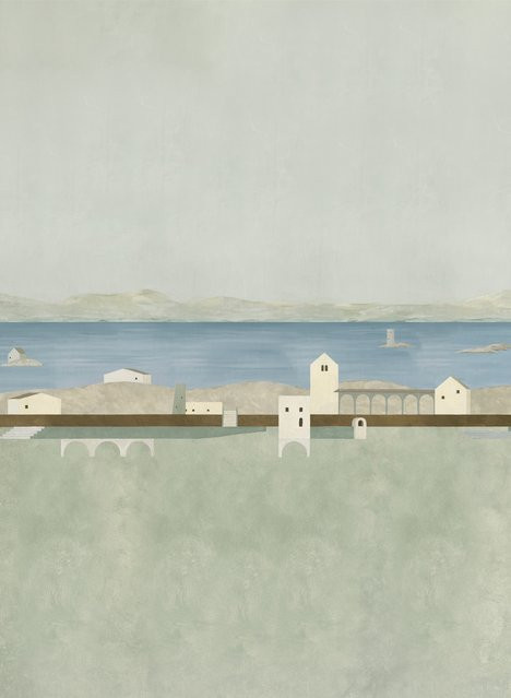 Coordonne Wandtapete Tierra Plana 8000031N Maritime Panorama Motiv in Grün und Hellgrün aus Vlies mit Klebefläche - Bild 1