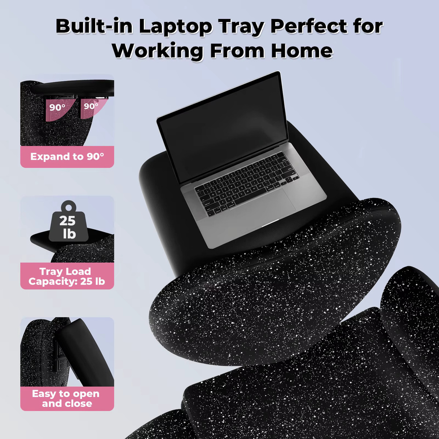 Patbrela Herzförmiger Loungesessel mit klappbarem Laptoptisch, drehbarer Stoff-Freizeitstuhl und Höhenverstellung, Farbe: Pink/Schwarz - Bild 4