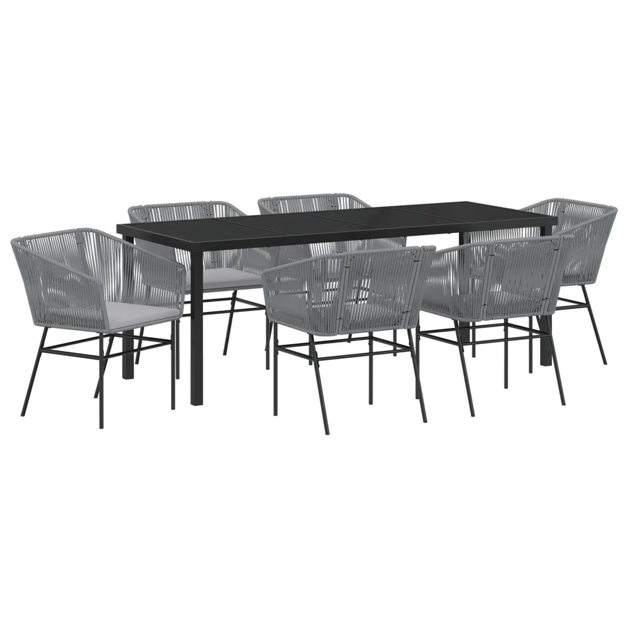 vidaXL 7-teiliges Garten-Esszimmer-Set aus Poly-Rattan mit grauen Kissen für Terrasse und Balkon - Bild 2