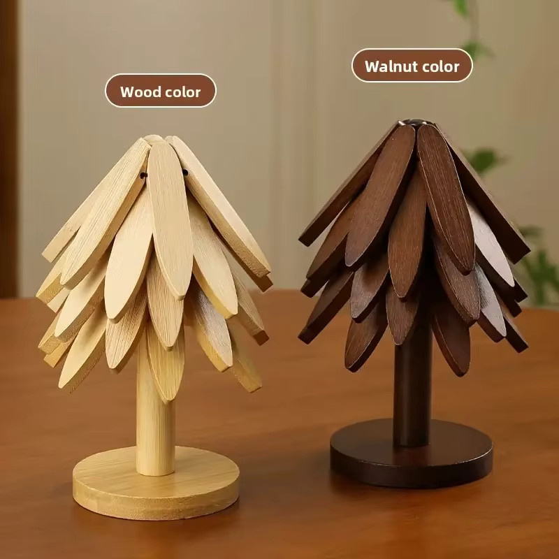 6er Set Baum-Stativuntersetzer aus Bambusholz von DUTRIEUX in Braun, hitzebeständig und rutschfest - Bild 2