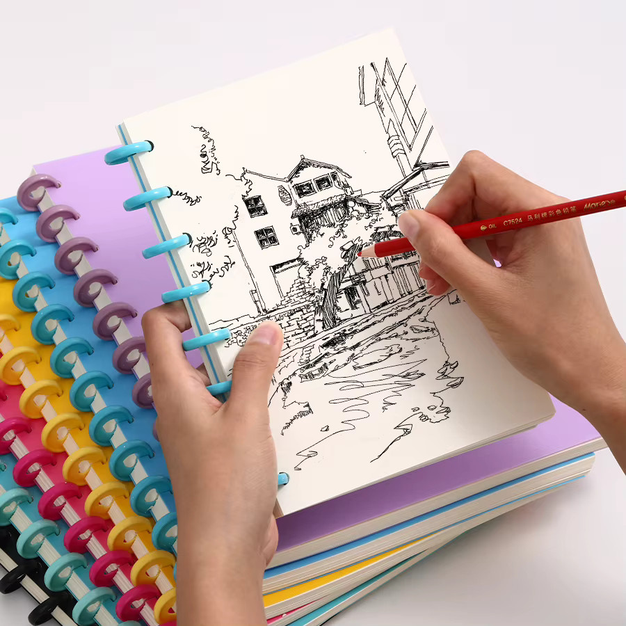 Tragbares A5 Notizbuch mit Pilzknopf in Blau, abnehmbarer Loseblatt-Notizblock mit 80 Blatt/160 Seiten, Blanko Softcover für Schule und Arbeit - Bild 2