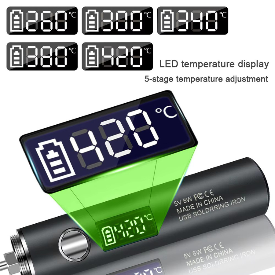 Tragbarer USB-Lötkolben von Lefavor mit wiederaufladbarer Lithium-Batterie, 5 V 8 W, Schwarz - Bild 4