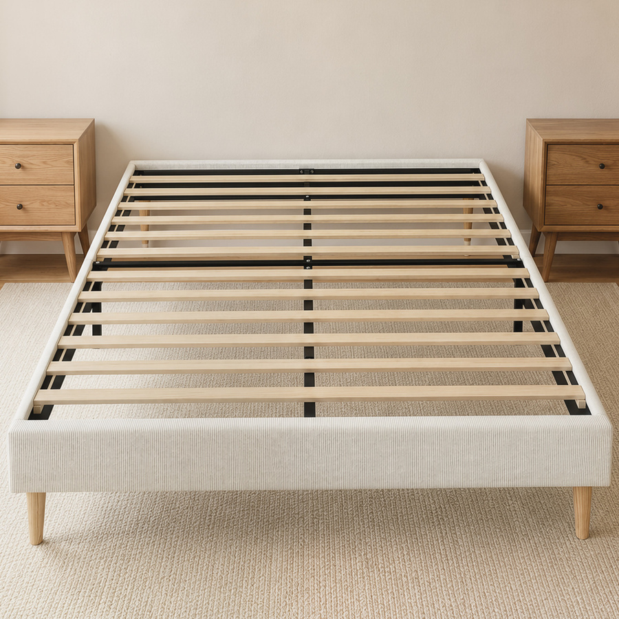 HOMCOM Doppelbett aus Cordvelours mit Lattenrost in Creme, B/T: 160 x 200 cm - Bild 2
