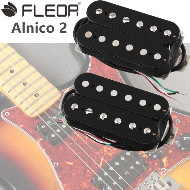 FLEOR Alnico 2 Humbucker Doppelspulen-Tonabnehmer-Set für E-Gitarren in Schwarz - Bild 1