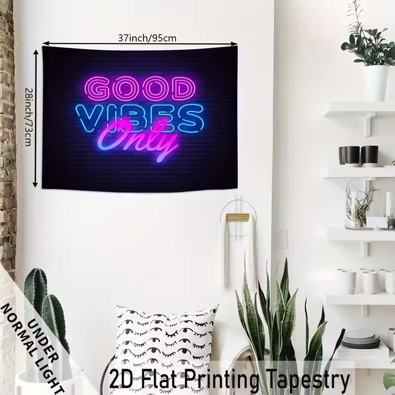 VIKAMA Neon-Wandteppich Good Vibes Only mit Cyberpunk-Print in Multicolour, Rechteckig, Breite: 60 cm, Höhe: 40 cm - Bild 3