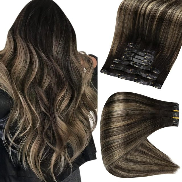 Full Shine Clip-in-Haarverlängerungen, Echthaar, Ombre-Blond, 8 Stück, 100 g - Bild 1